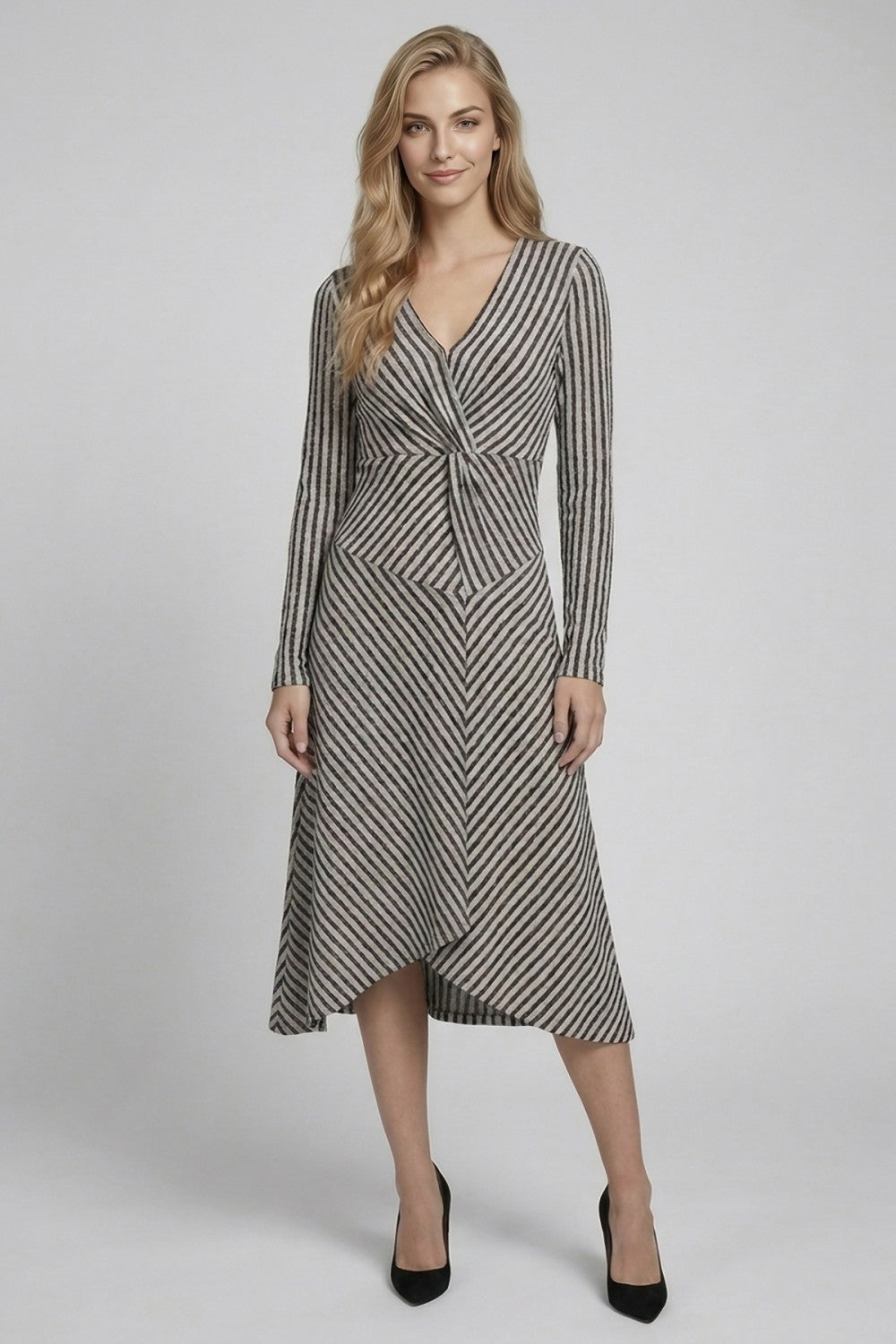 Doe & Rae Stripe Jacquard Twist Midi Dress 28528D in Blue Charcoal - view 2