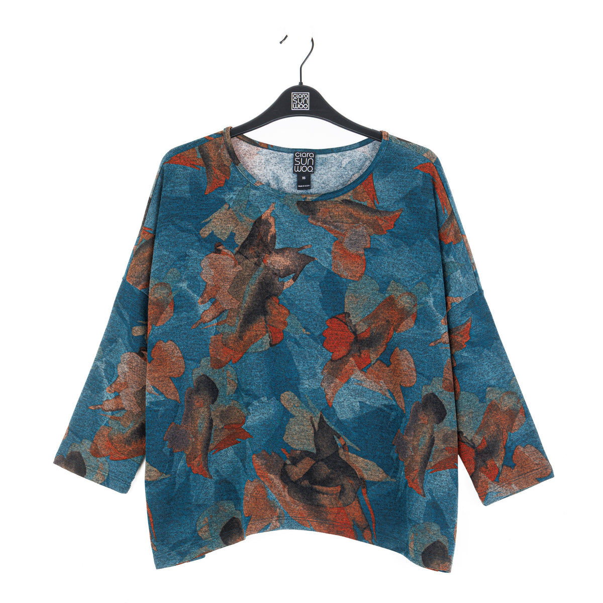 Clara Sun Woo Autumn Foliage Side Tipped Sweater in Turquoise Brown