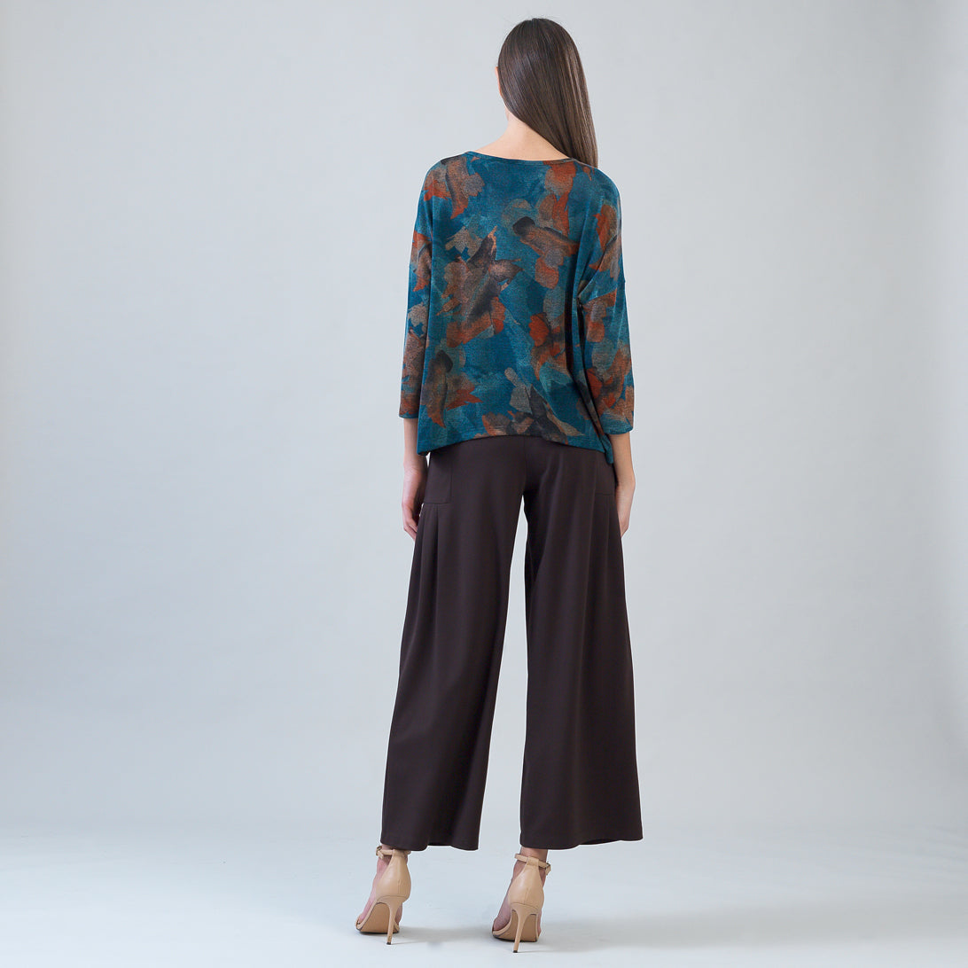 Clara Sun Woo Autumn Foliage Side Tipped Sweater in Turquoise Brown