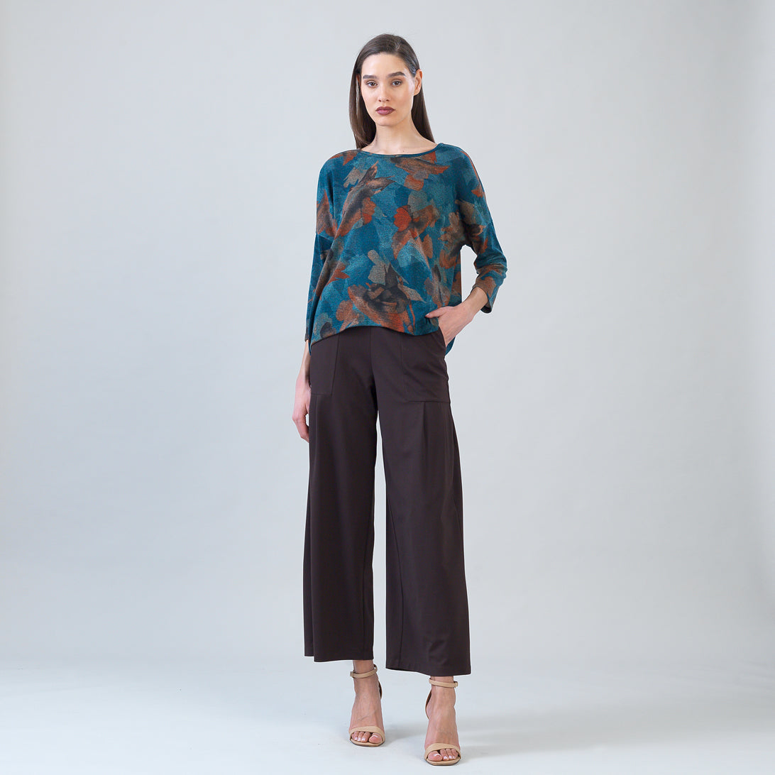 Clara Sun Woo Autumn Foliage Side Tipped Sweater in Turquoise Brown