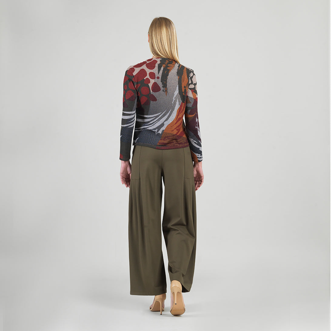 Clara Sun Woo Abstract Harvest Loop Front Sweater in Olive Tan
