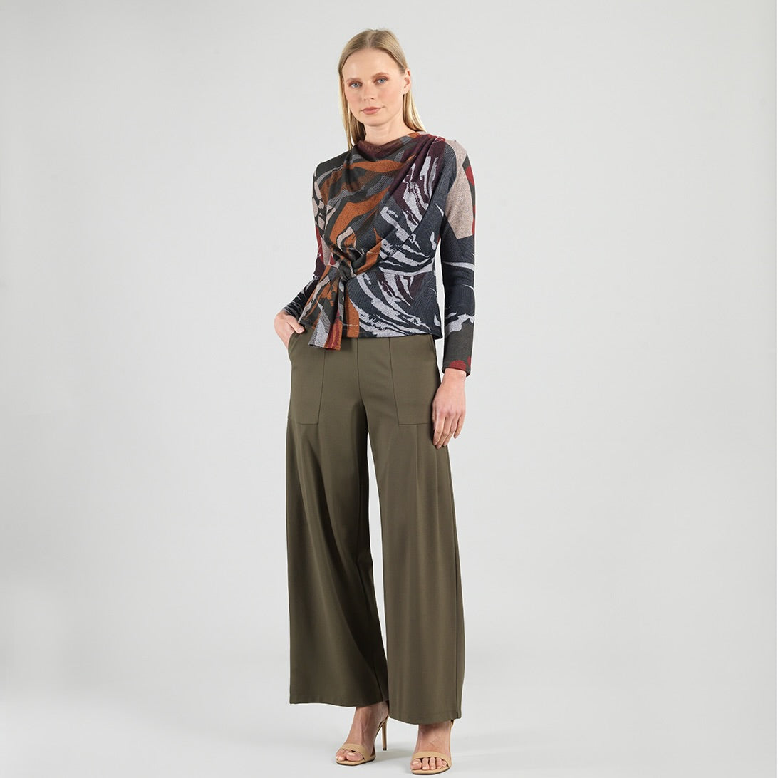 Clara Sun Woo Abstract Harvest Loop Front Sweater in Olive Tan