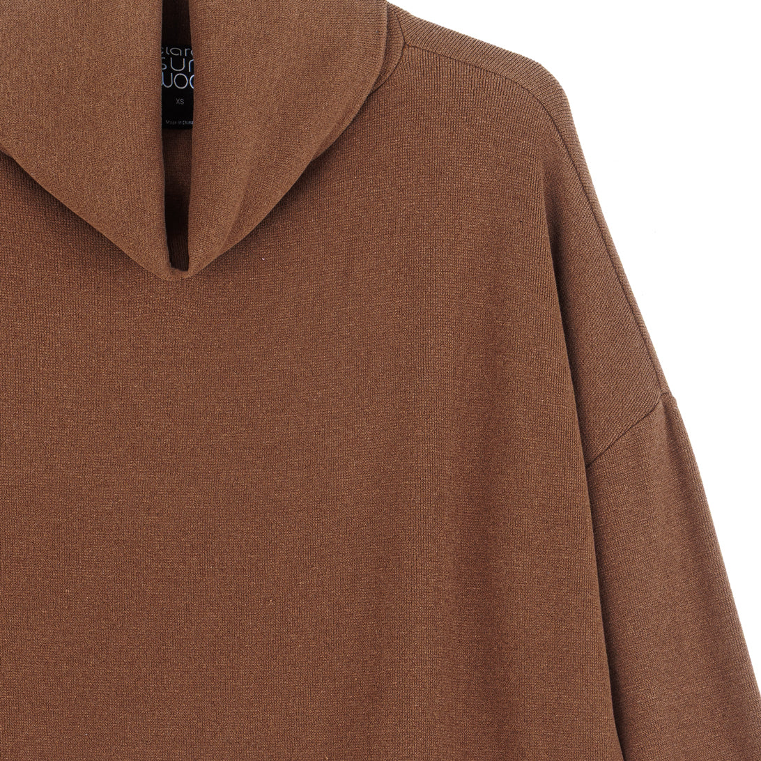Clara Sun Woo Lounge Knit Tipped Hem Sweater in Camel