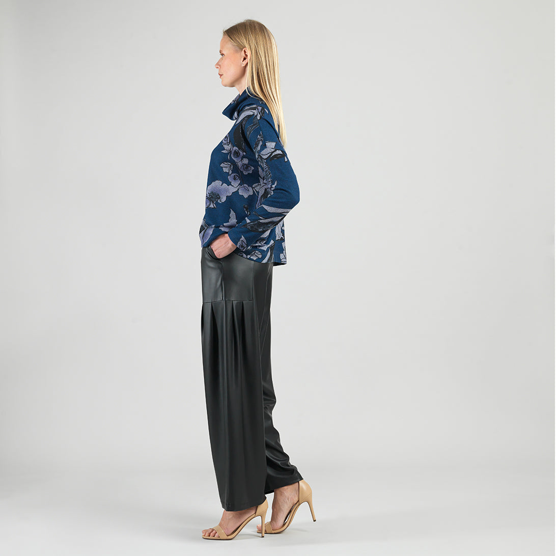 Clara Sun Woo Rose Sketch Tipped Hem Sweater in Navy Black
