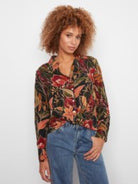 Raven Printed Twist-Front Button-Up Shirt