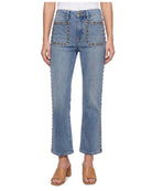 Liverpool Hannah Studded Patch-Pocket Flare Jeans in Bronzed Blue