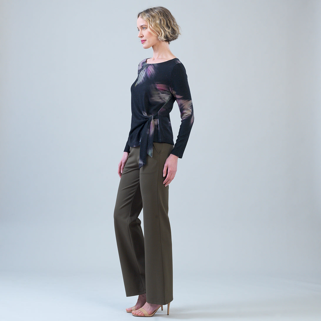 Clara Sun Woo Shadow Brush Side Tie Sweater in Black Multi