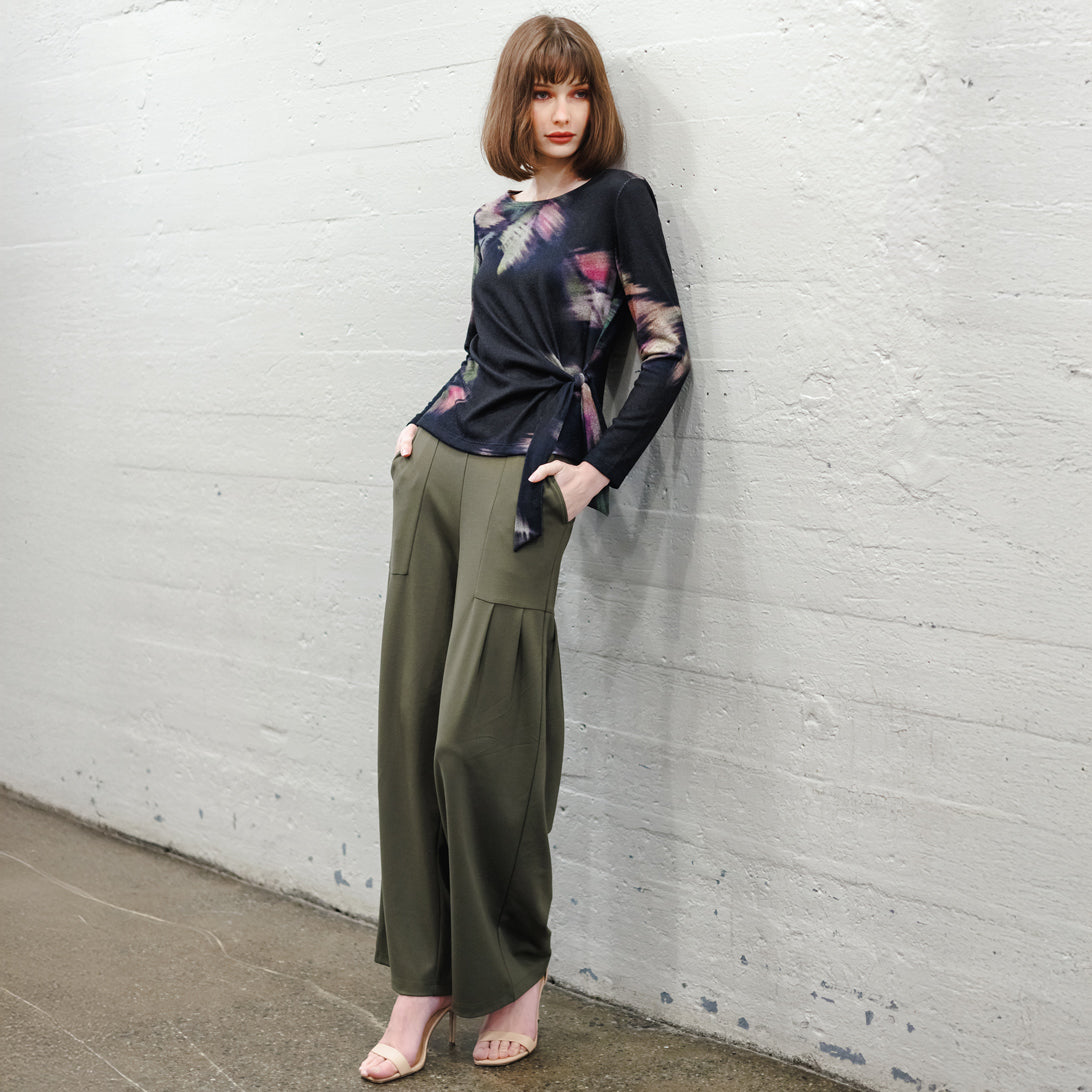 Clara Sun Woo Shadow Brush Side Tie Sweater in Black Multi