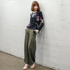Clara Sun Woo Shadow Brush Side Tie Sweater in Black Multi