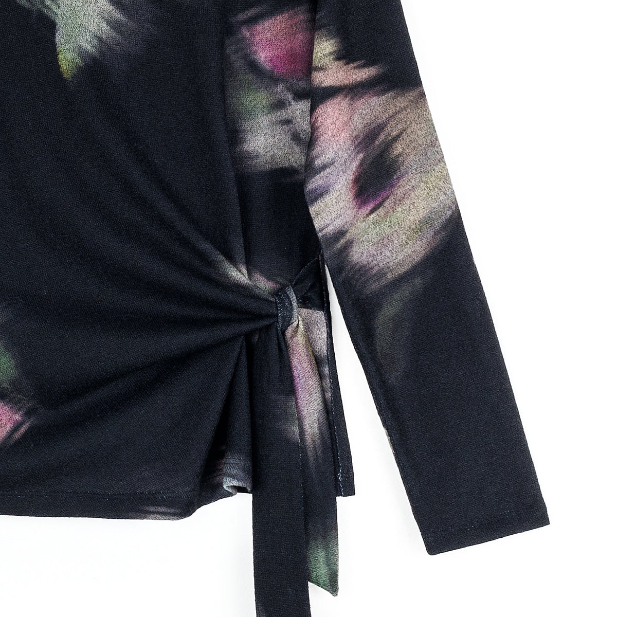 Clara Sun Woo Shadow Brush Side Tie Sweater in Black Multi