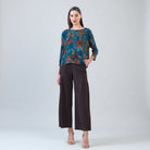 Clara Sun Woo Autumn Foliage Side Tipped Sweater in Turquoise Brown