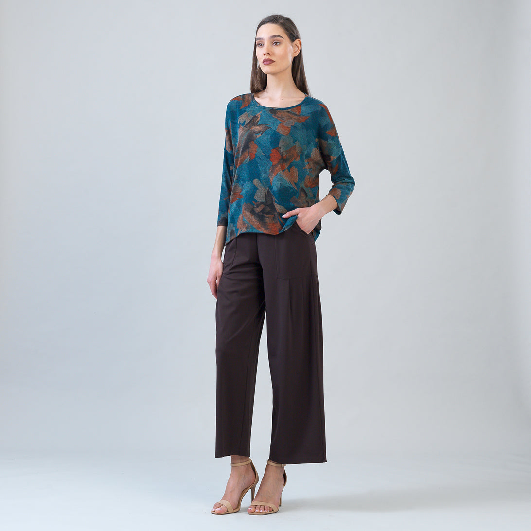 Clara Sun Woo Autumn Foliage Side Tipped Sweater in Turquoise Brown