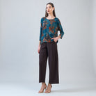 Clara Sun Woo Autumn Foliage Side Tipped Sweater in Turquoise Brown