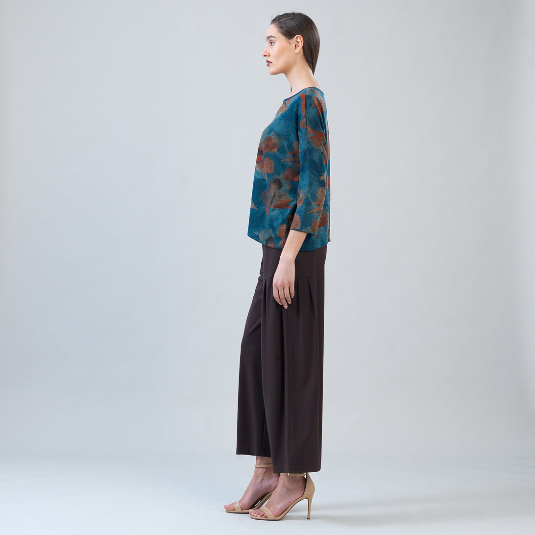 Clara Sun Woo Autumn Foliage Side Tipped Sweater in Turquoise Brown