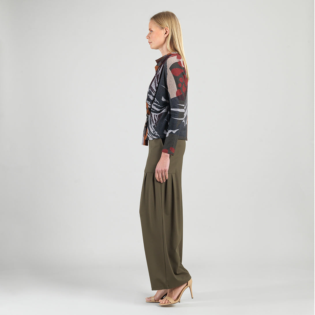 Clara Sun Woo Abstract Harvest Loop Front Sweater in Olive Tan