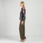 Clara Sun Woo Abstract Harvest Loop Front Sweater in Olive Tan