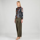 Clara Sun Woo Abstract Harvest Loop Front Sweater in Olive Tan