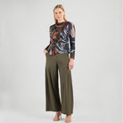 Clara Sun Woo Abstract Harvest Loop Front Sweater in Olive Tan