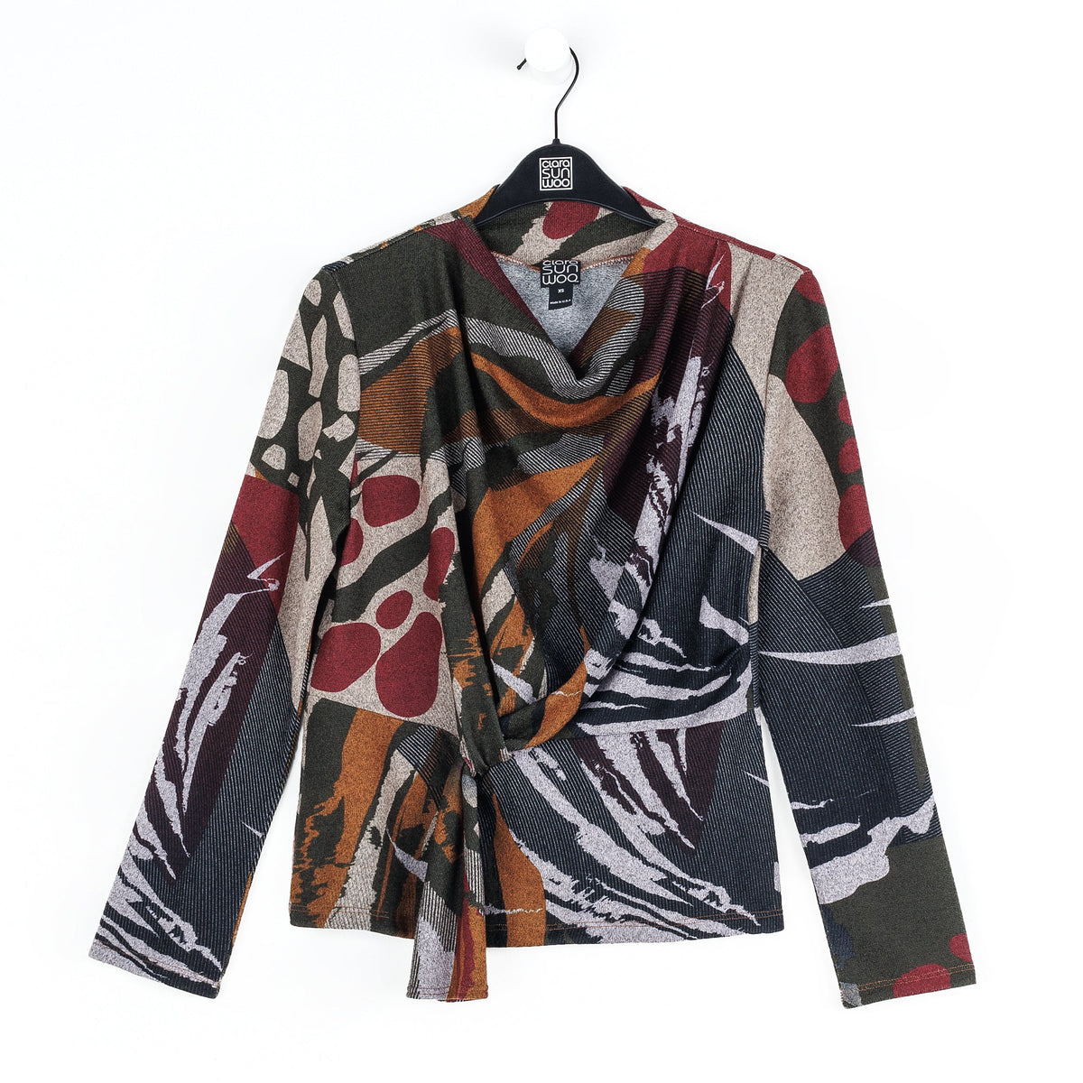 Clara Sun Woo Abstract Harvest Loop Front Sweater in Olive Tan