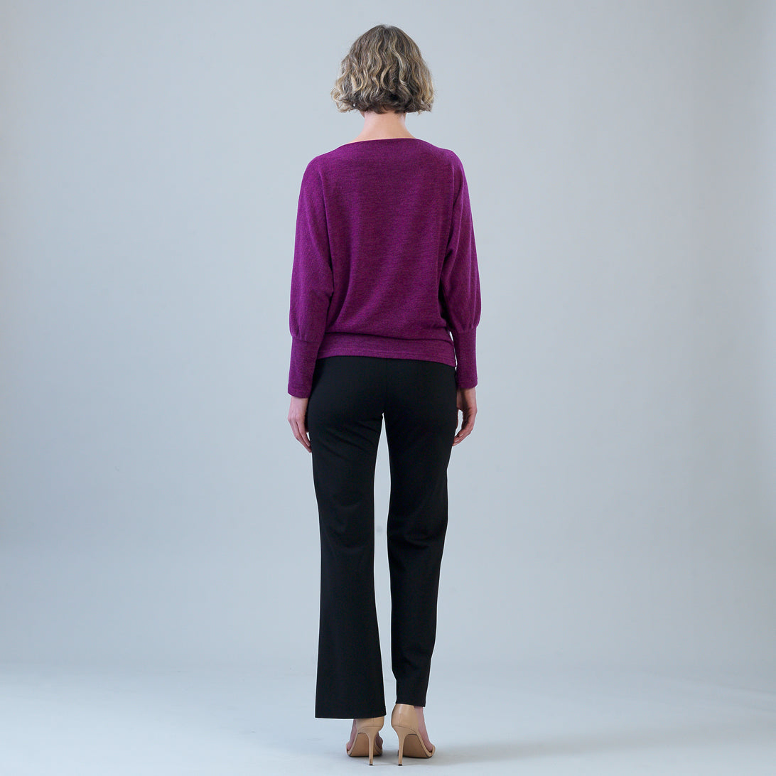 Clara Sun Woo Heathered Boat Neck Blouson Sweater in Magenta