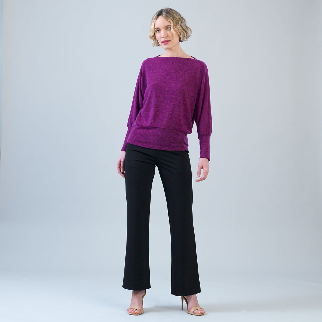 Clara Sun Woo Heathered Boat Neck Blouson Sweater in Magenta