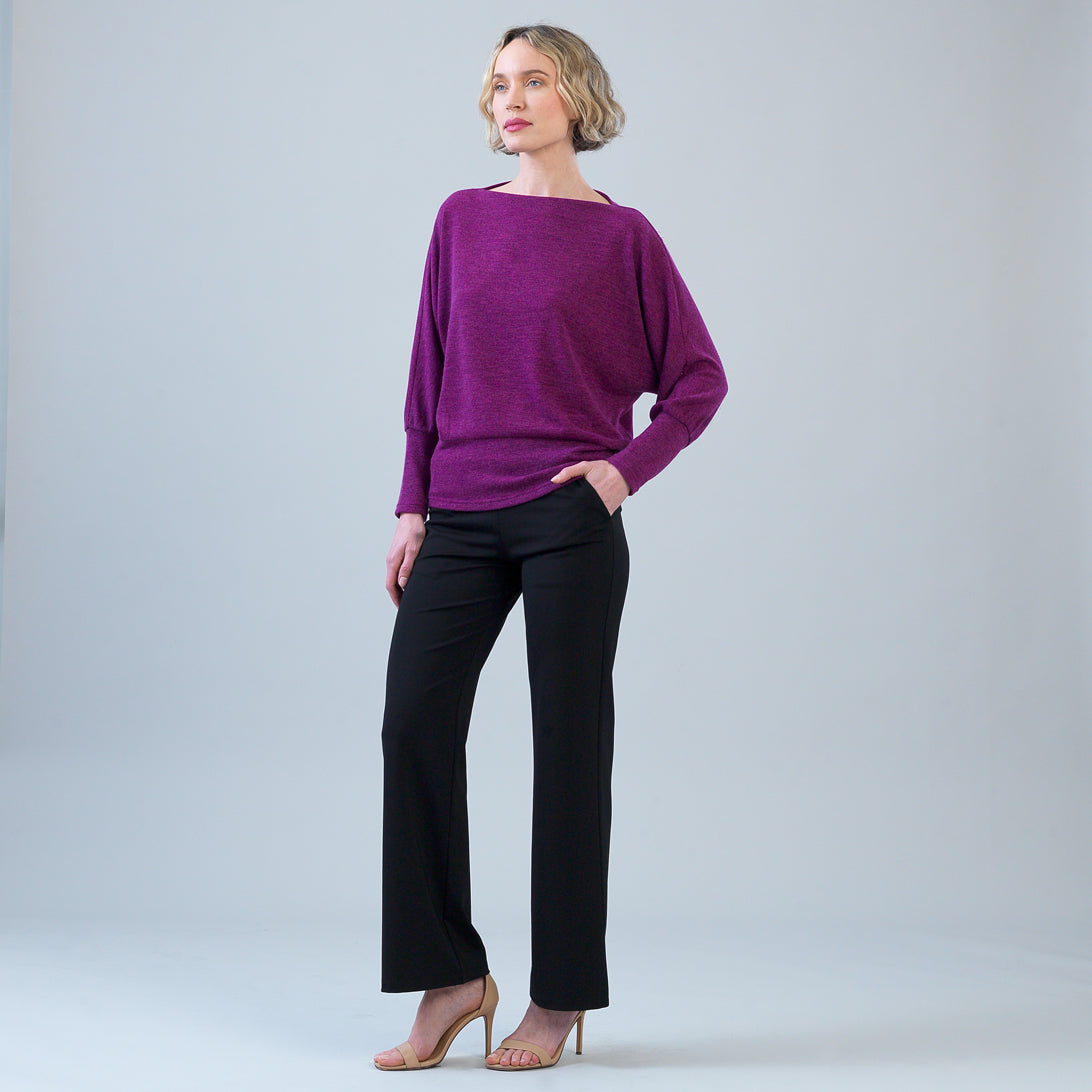 Clara Sun Woo Heathered Boat Neck Blouson Sweater in Magenta