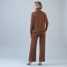 Clara Sun Woo Lounge Knit Tipped Hem Sweater in Camel