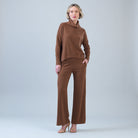 Clara Sun Woo Lounge Knit Tipped Hem Sweater in Camel