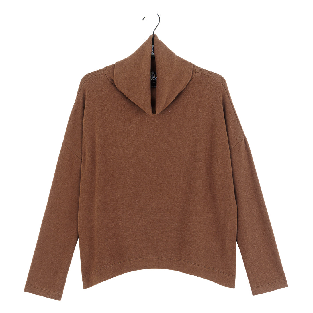 Clara Sun Woo Lounge Knit Tipped Hem Sweater in Camel