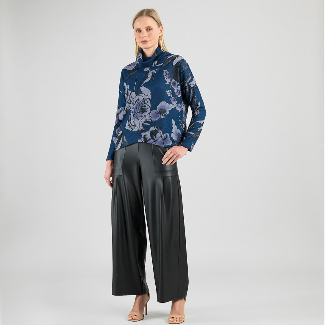 Clara Sun Woo Rose Sketch Tipped Hem Sweater in Navy Black