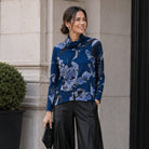 Clara Sun Woo Rose Sketch Tipped Hem Sweater in Navy Black