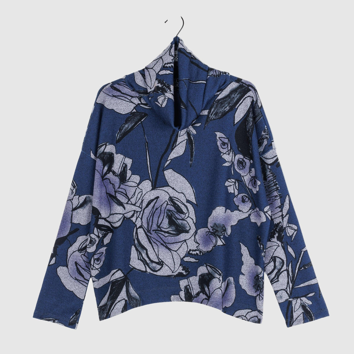 Clara Sun Woo Rose Sketch Tipped Hem Sweater in Navy Black