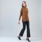 Clara Sun Woo Plush Ribbed Zipper Vent Tunic Sweater in Camel